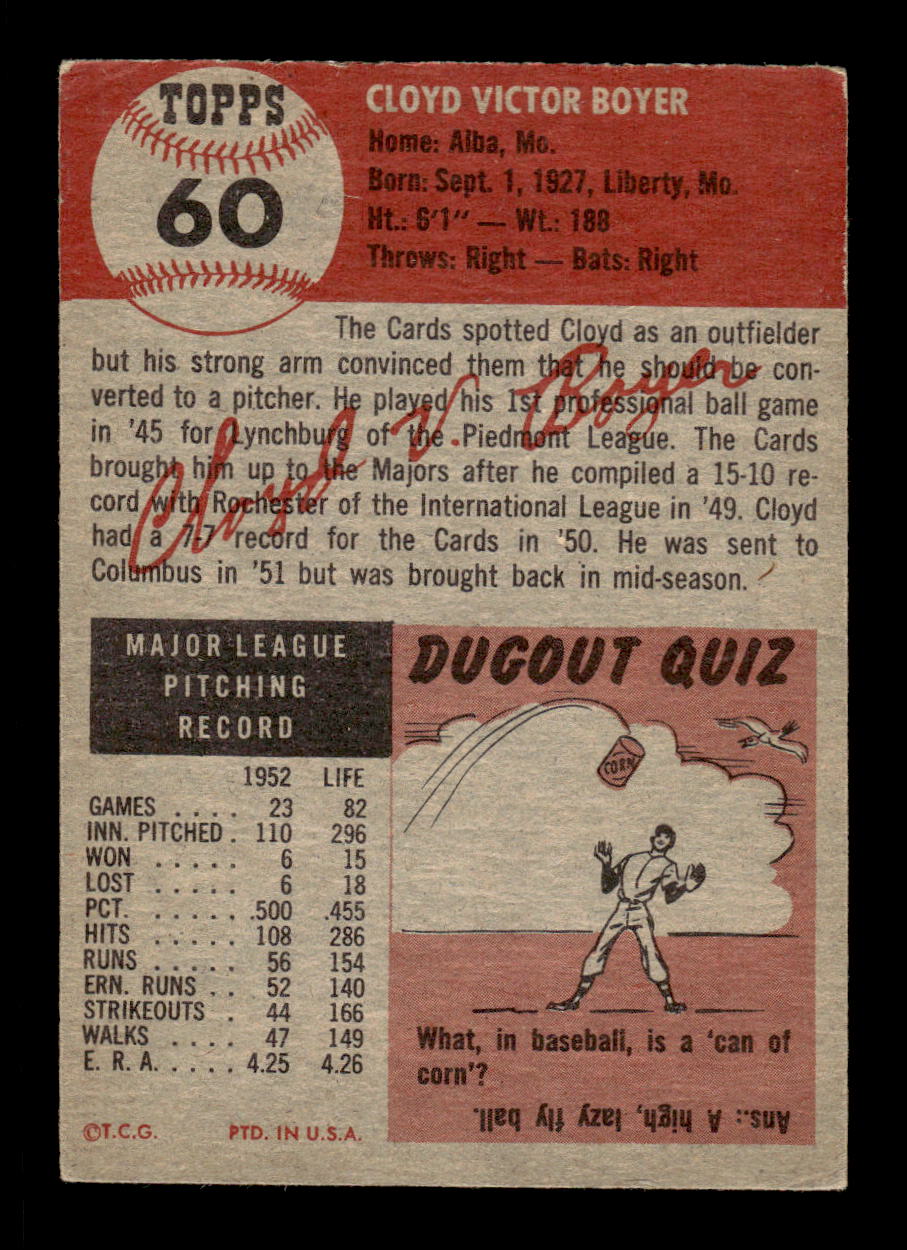 1953 Topps #60 Cloyd Boyer St. Louis Cardinals VG CS26017438