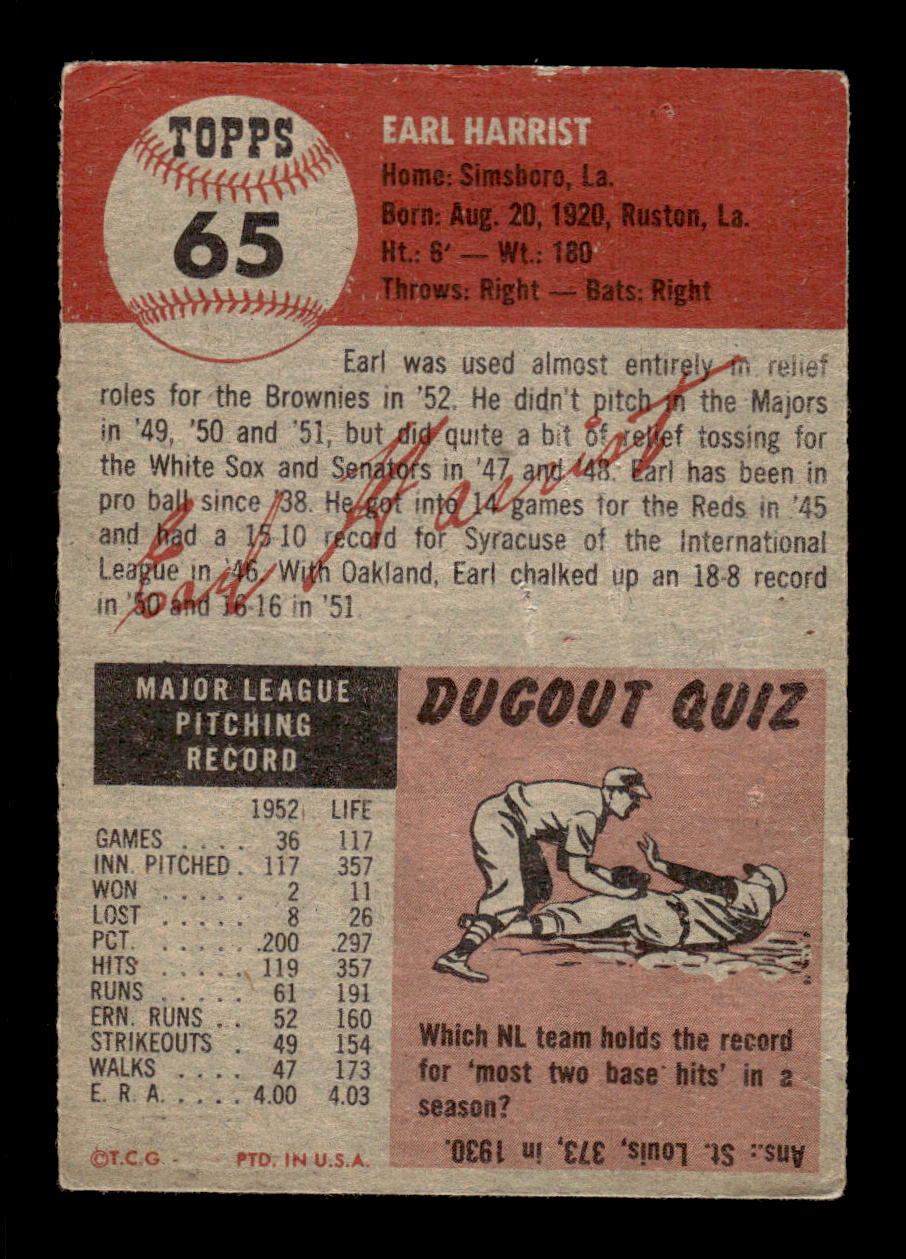 1953 Topps #65 Earl Harrist St. Louis Browns VG CS26017441