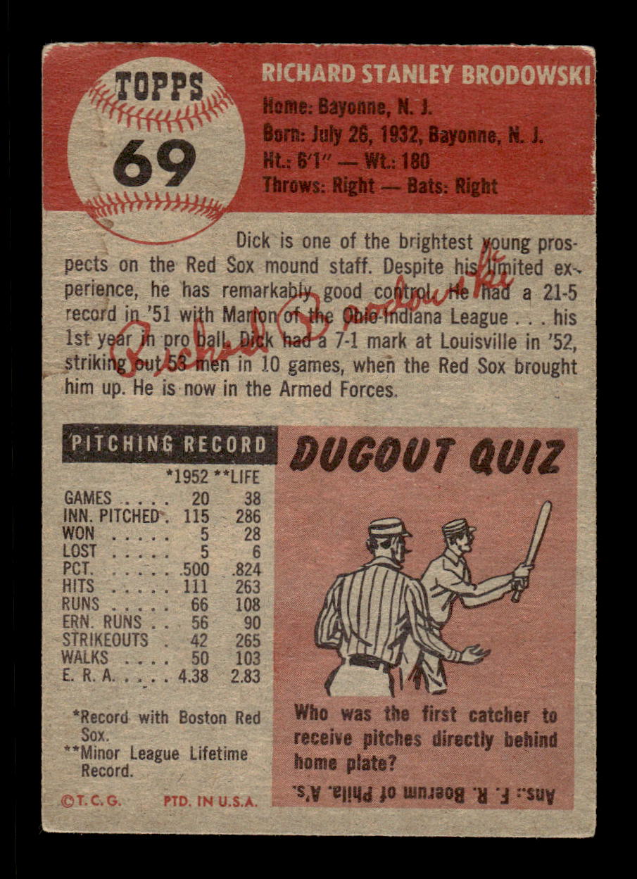 1953 Topps #69 Dick Brodowski Boston Red Sox VG CS26017444