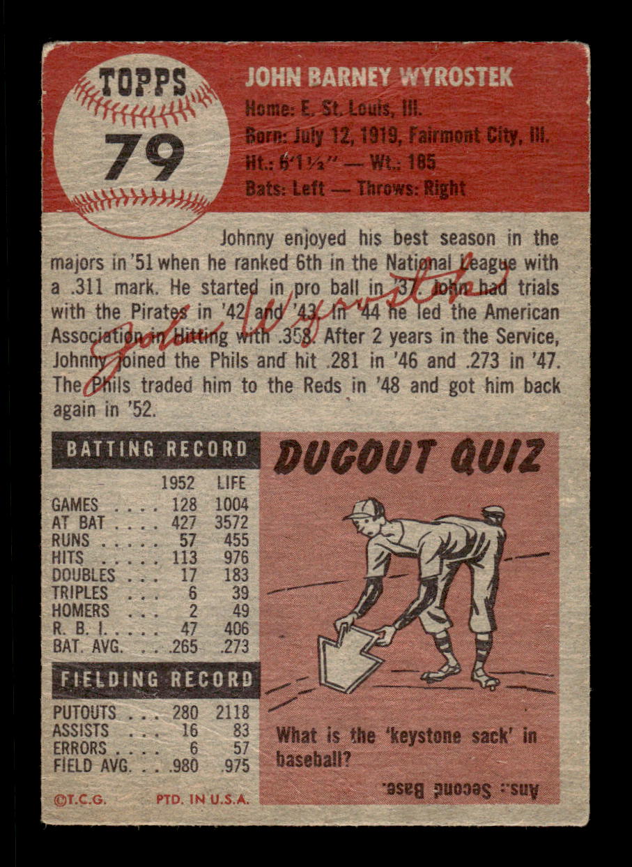 1953 Topps #79 Johnny Wyrostek Philadelphia Phillies VG CS26017446