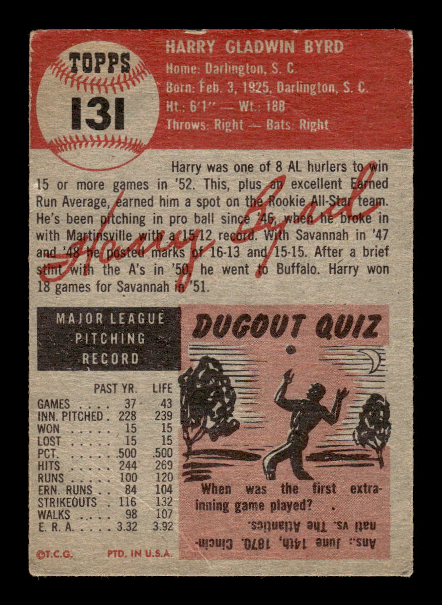 1953 Topps #131 Harry Byrd Philadelphia Athletics LOW GRADE CS26017452