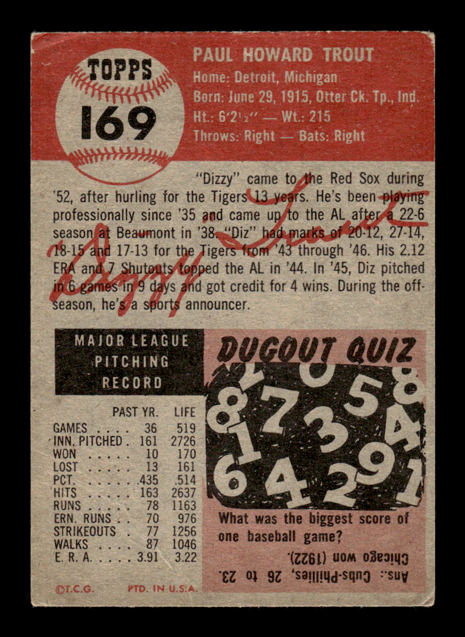 1953 Topps #169 Dizzy Trout Boston Red Sox VG CS26017455