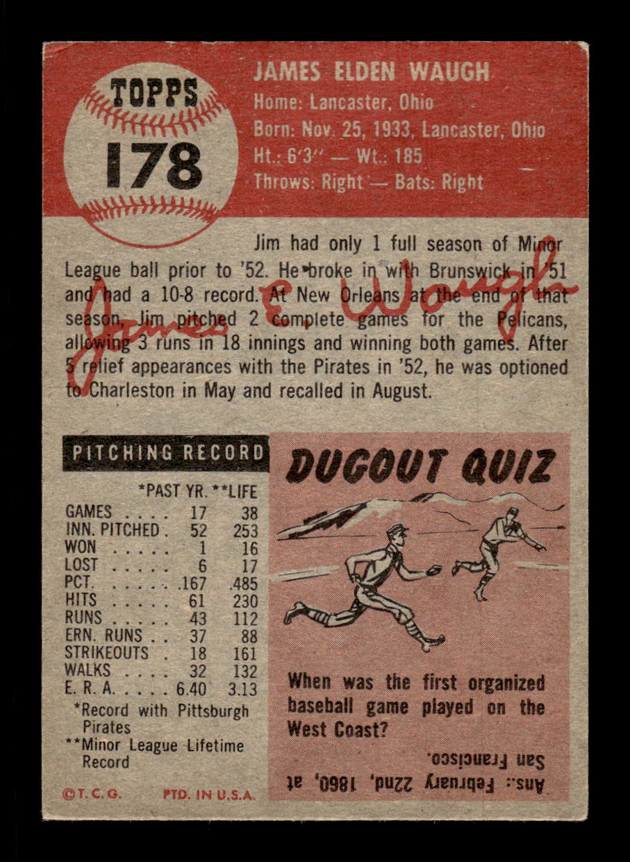 1953 Topps #178 Jim Waugh Pittsburgh Pirates VG CS26017460