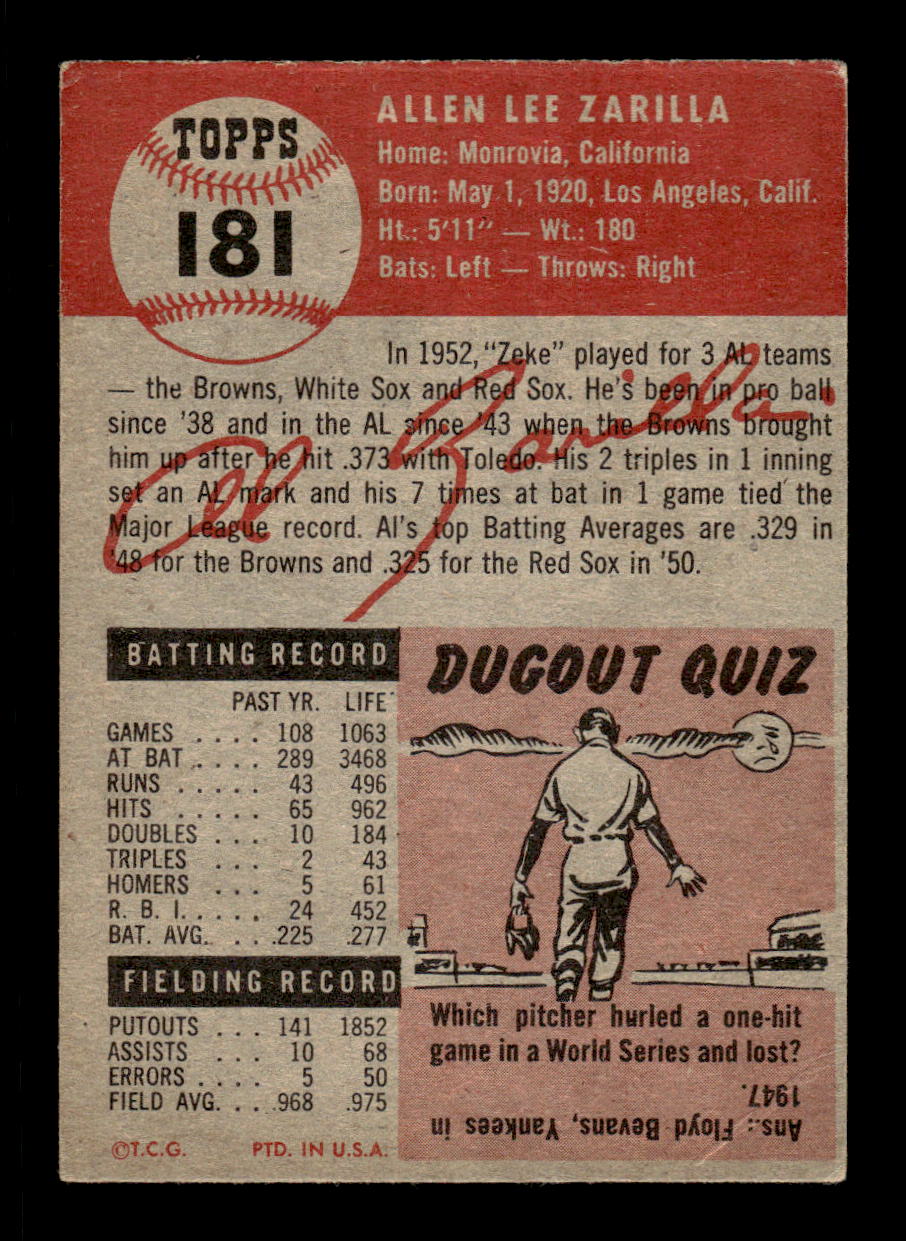 1953 Topps #181 Al Zarilla Boston Red Sox VG CS26017461