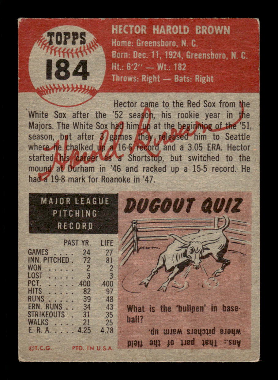 1953 Topps #184 Hal Brown Boston Red Sox VG CS26017463