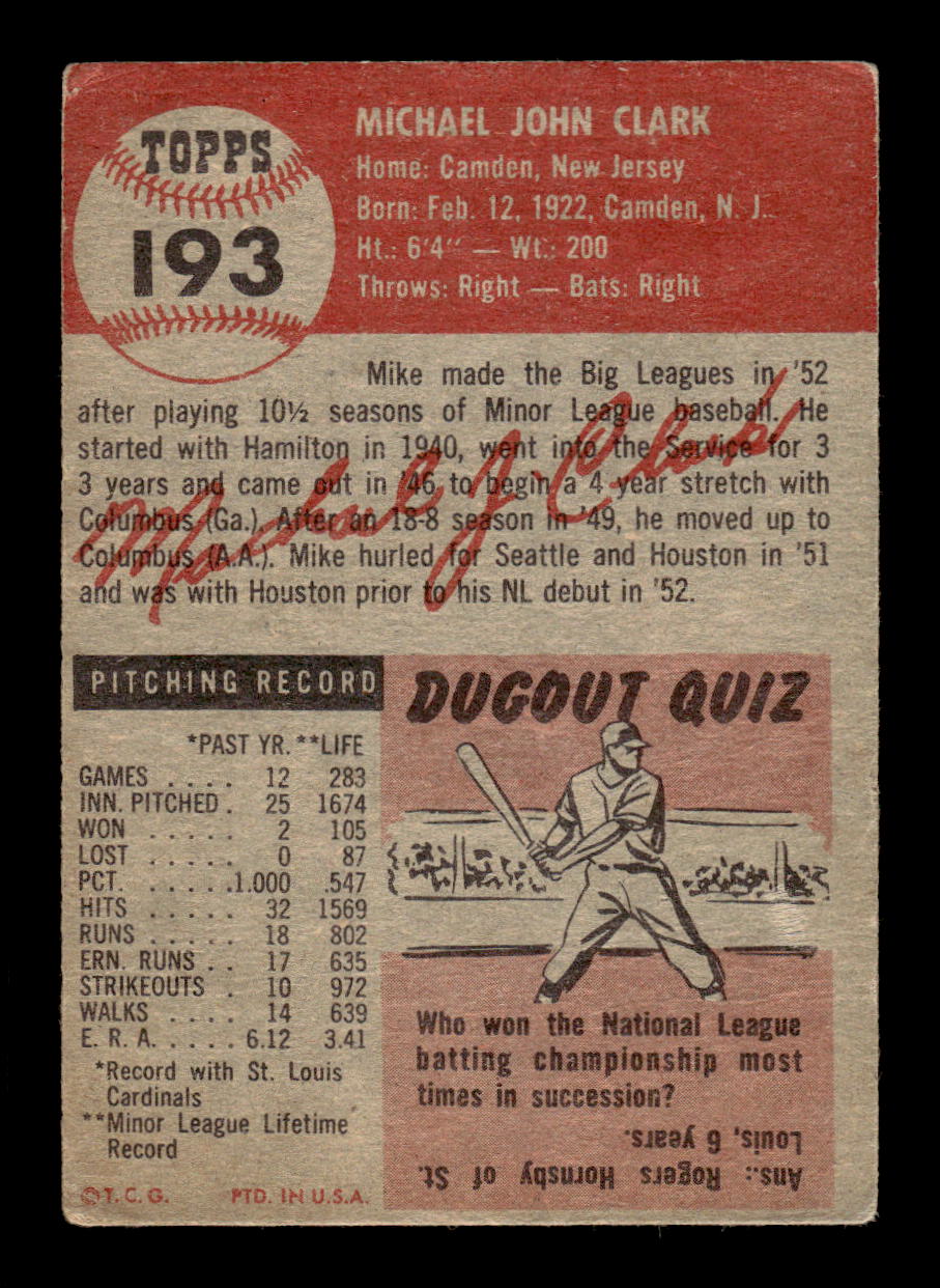 1953 Topps #193 Mike Clark St. Louis Cardinals VG CS26017465