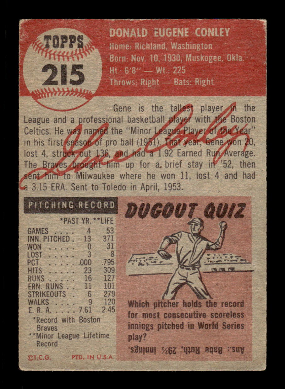 1953 Topps #215 Gene Conley Milwaukee Braves VG CS26017469