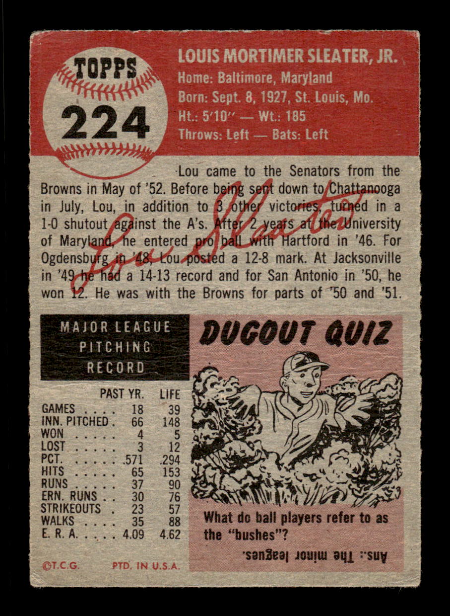 1953 Topps #224 Lou Sleater Washington Senators LOW GRADE CS26017473