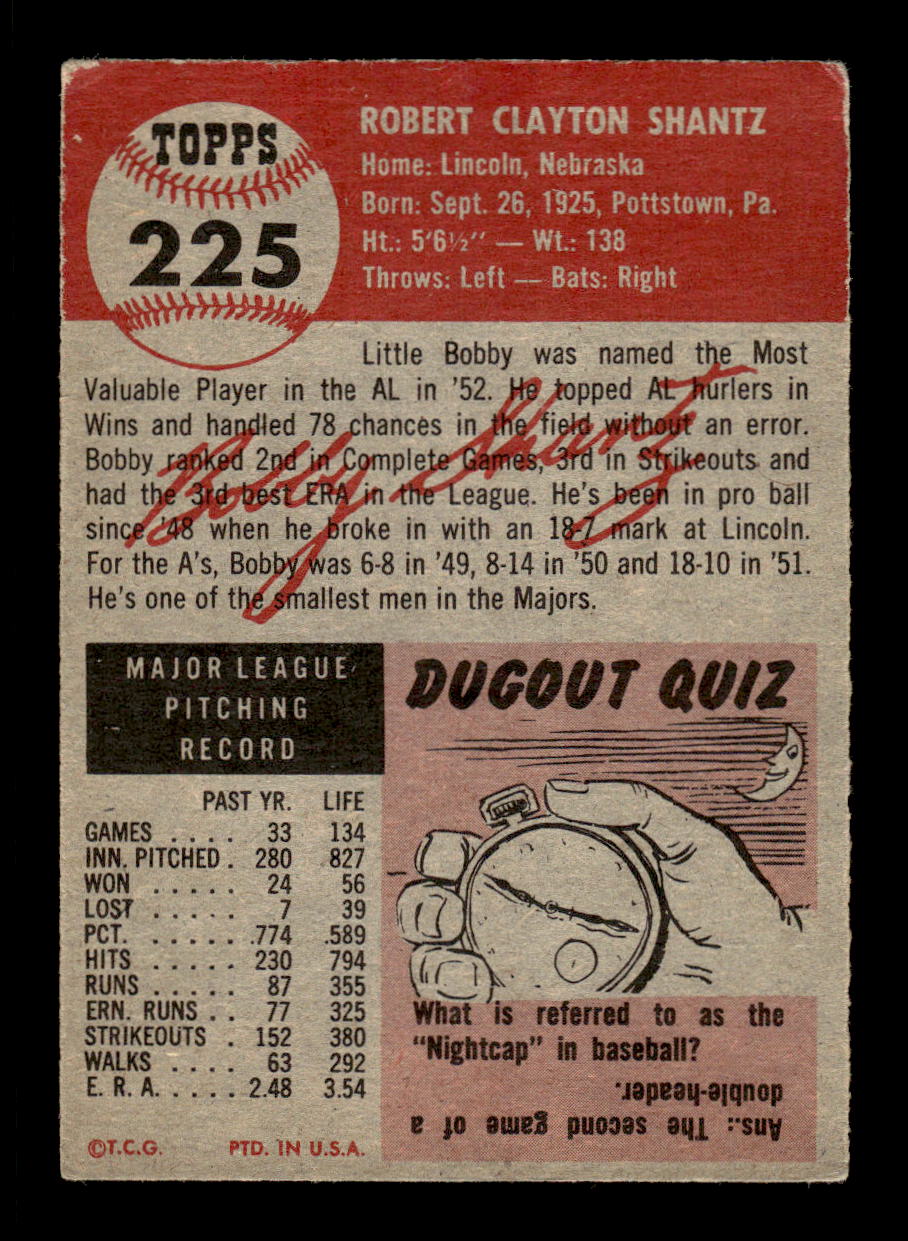 1953 Topps #225 Bobby Shantz Philadelphia Athletics F/G CS26017474