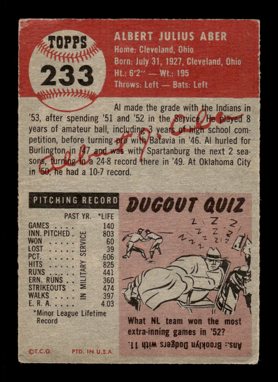 1953 Topps #233 Al Aber Cleveland Indians LOW GRADE CS26017477