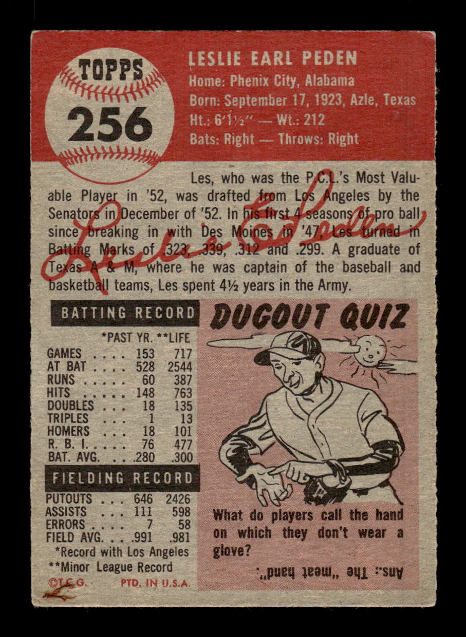 1953 Topps #256 Les Peden Washington Senators VG CS26017480
