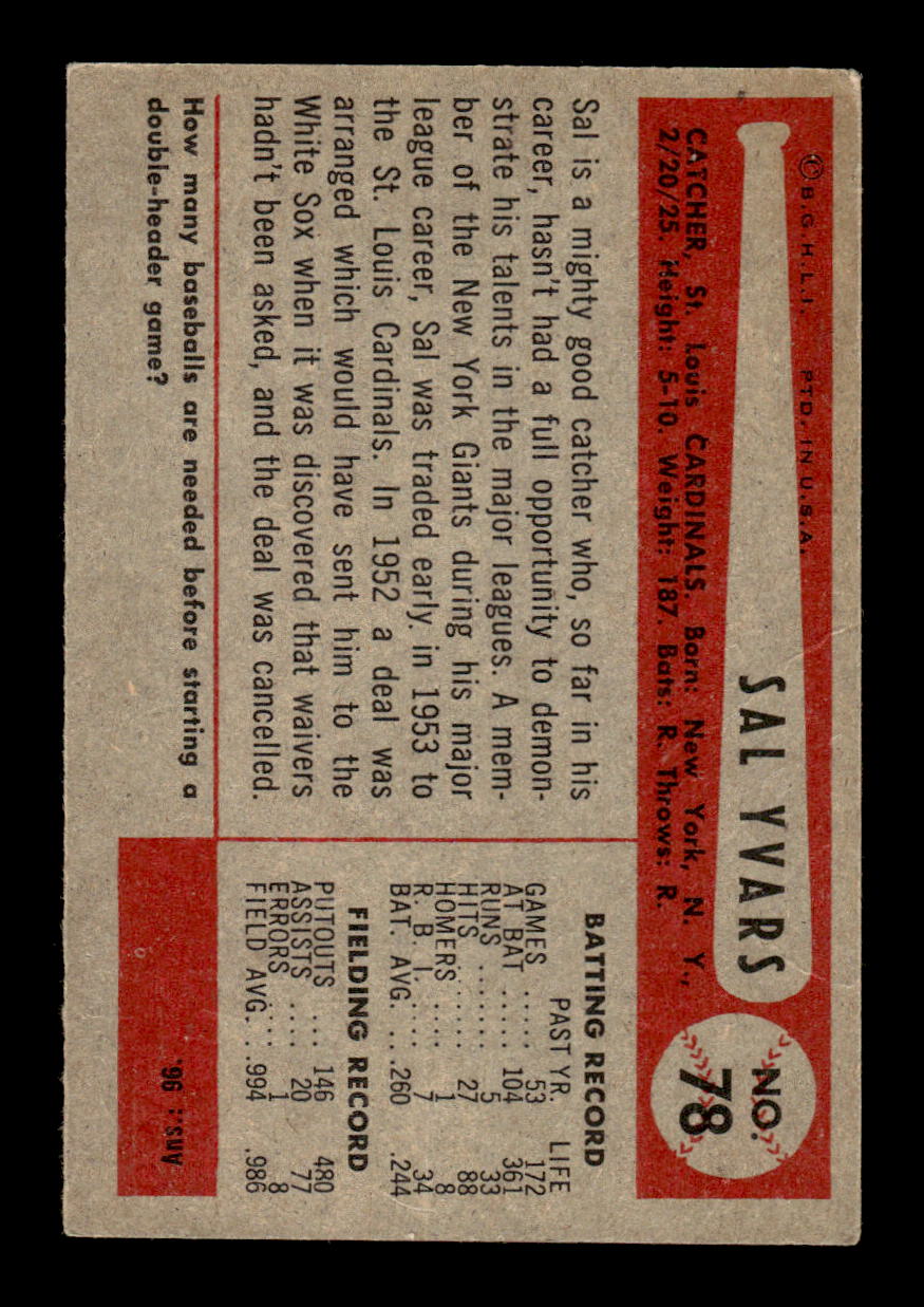 1954 Bowman #78 Sal Yvars St. Louis Cardinals VG CS26017486