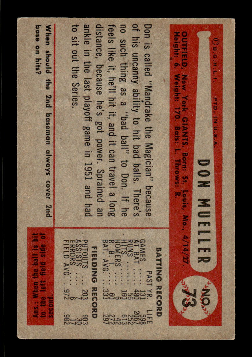 1954 Bowman #73 Don Mueller New York Giants VG CS26017499