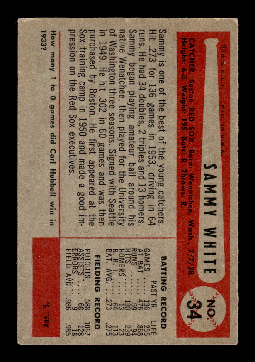 1954 Bowman #34 Sammy White Boston Red Sox VG CS26017503