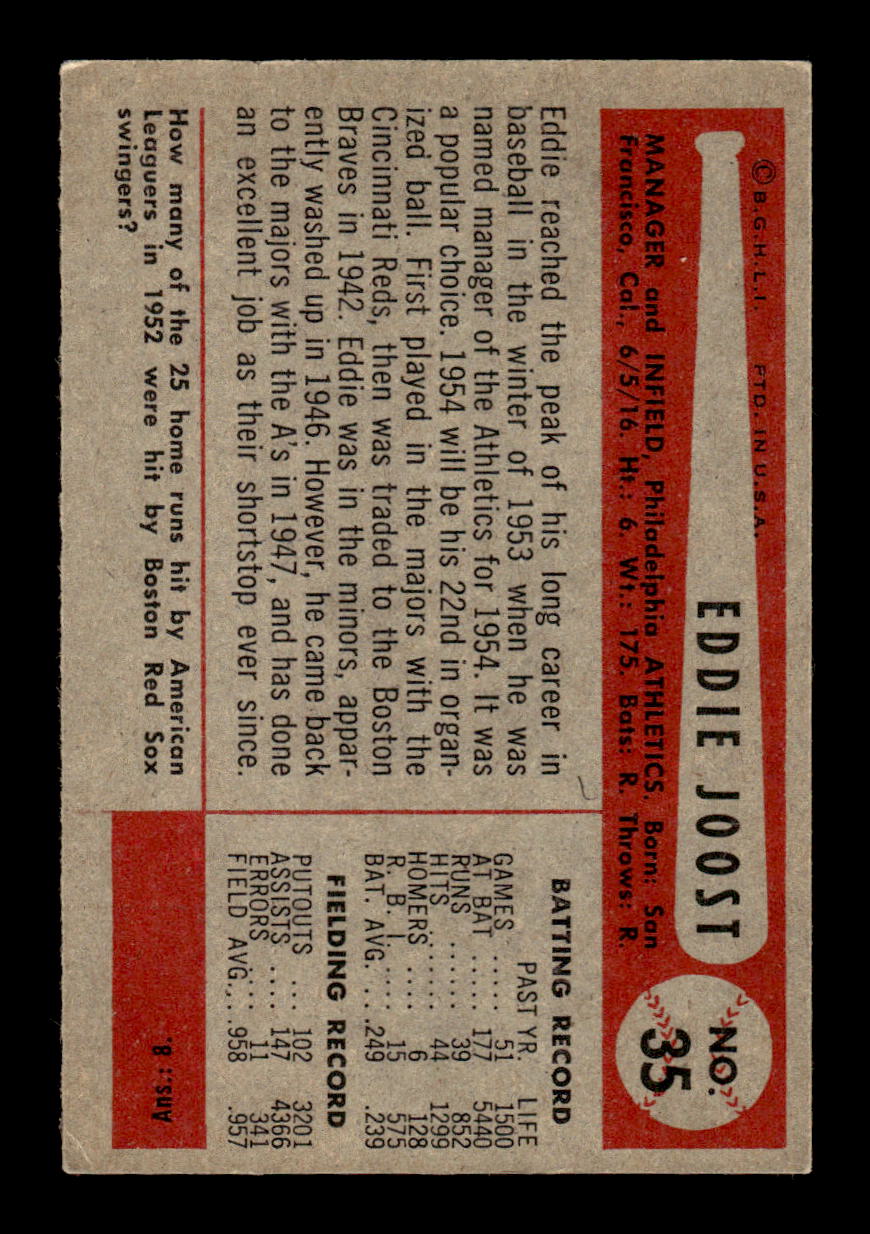 1954 Bowman #35 Eddie Joost Philadelphia Athletics VG CS26017505