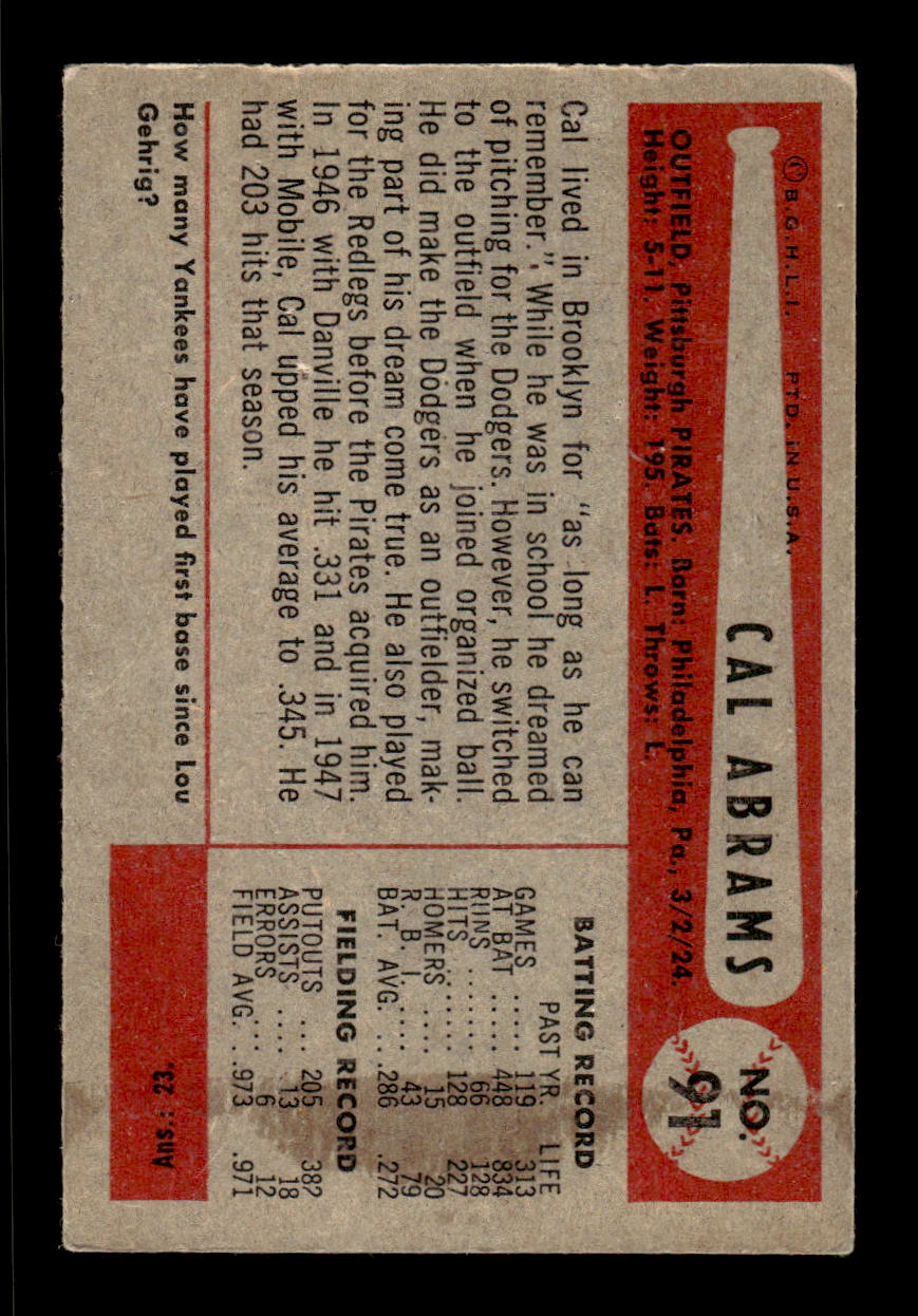 1954 Bowman #91 Cal Abrams Pittsburgh Pirates F/G CS26017508