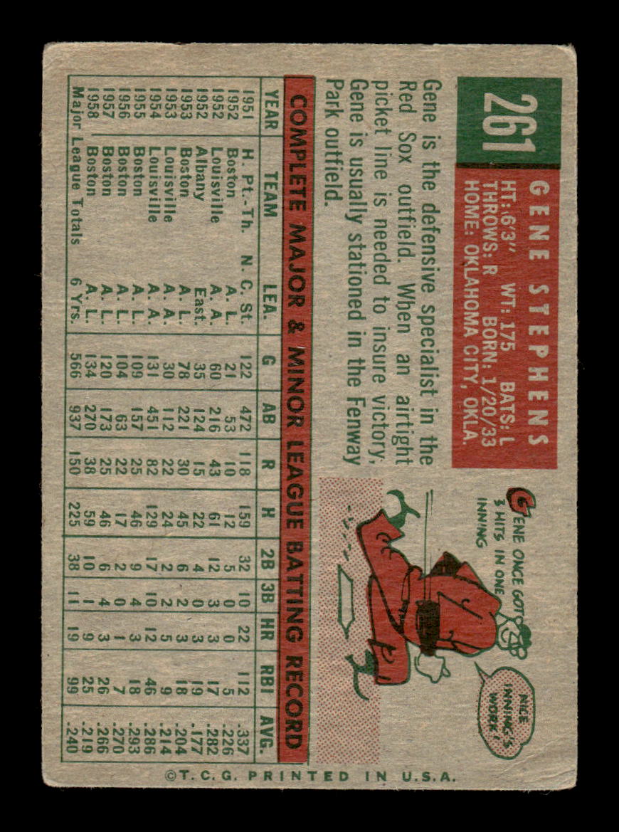 1959 Topps #261a Gene Stephens Boston Red Sox SIGNED ON CARD CS26017557