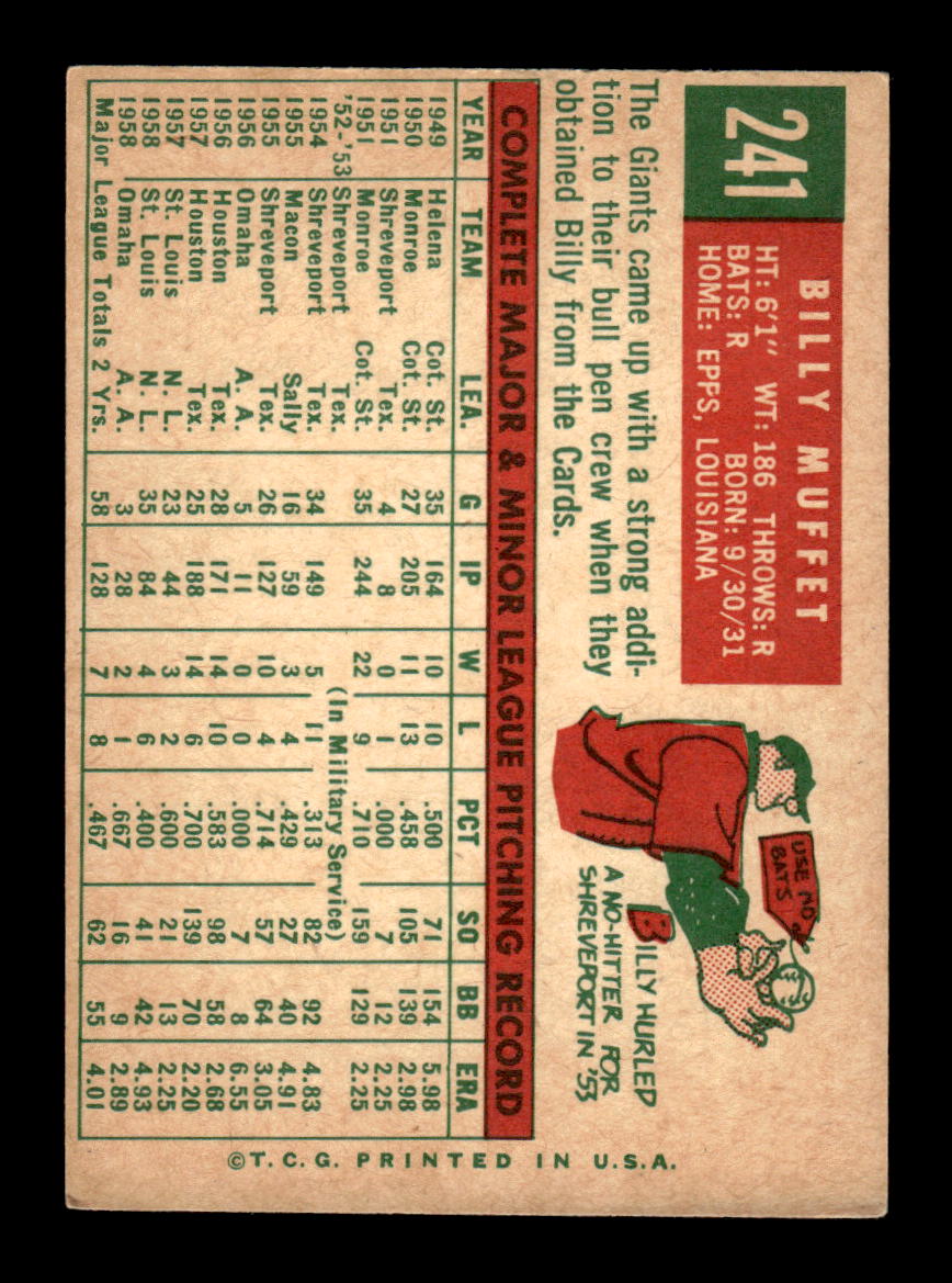 1959 Topps #241b Billy Muffett San Francisco Giants SIGNED ON CARD CS26017561