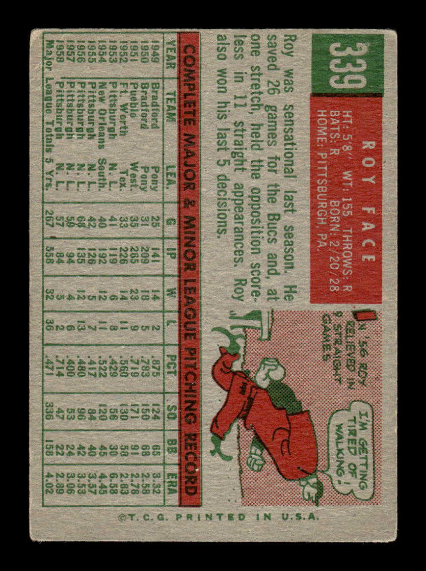 1959 Topps #339 Roy Face Pittsburgh Pirates SIGNED ON CARD CS26017583