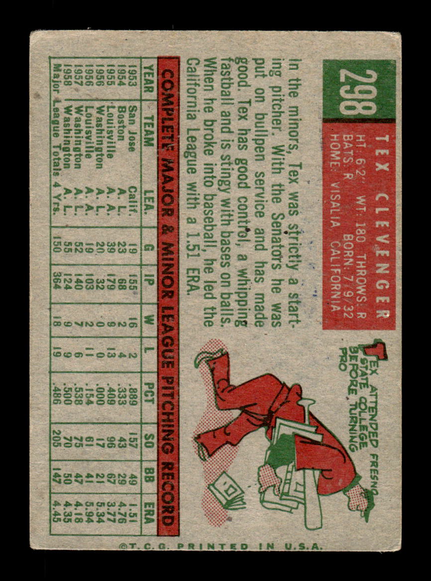 1959 Topps #298 Tex Clevenger Washington Senators SIGNED ON CARD CS26017591