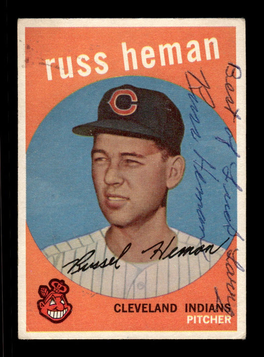 1959 Topps #283b Russ Heman Cleveland Indians SIGNED ON CARD CS26017597