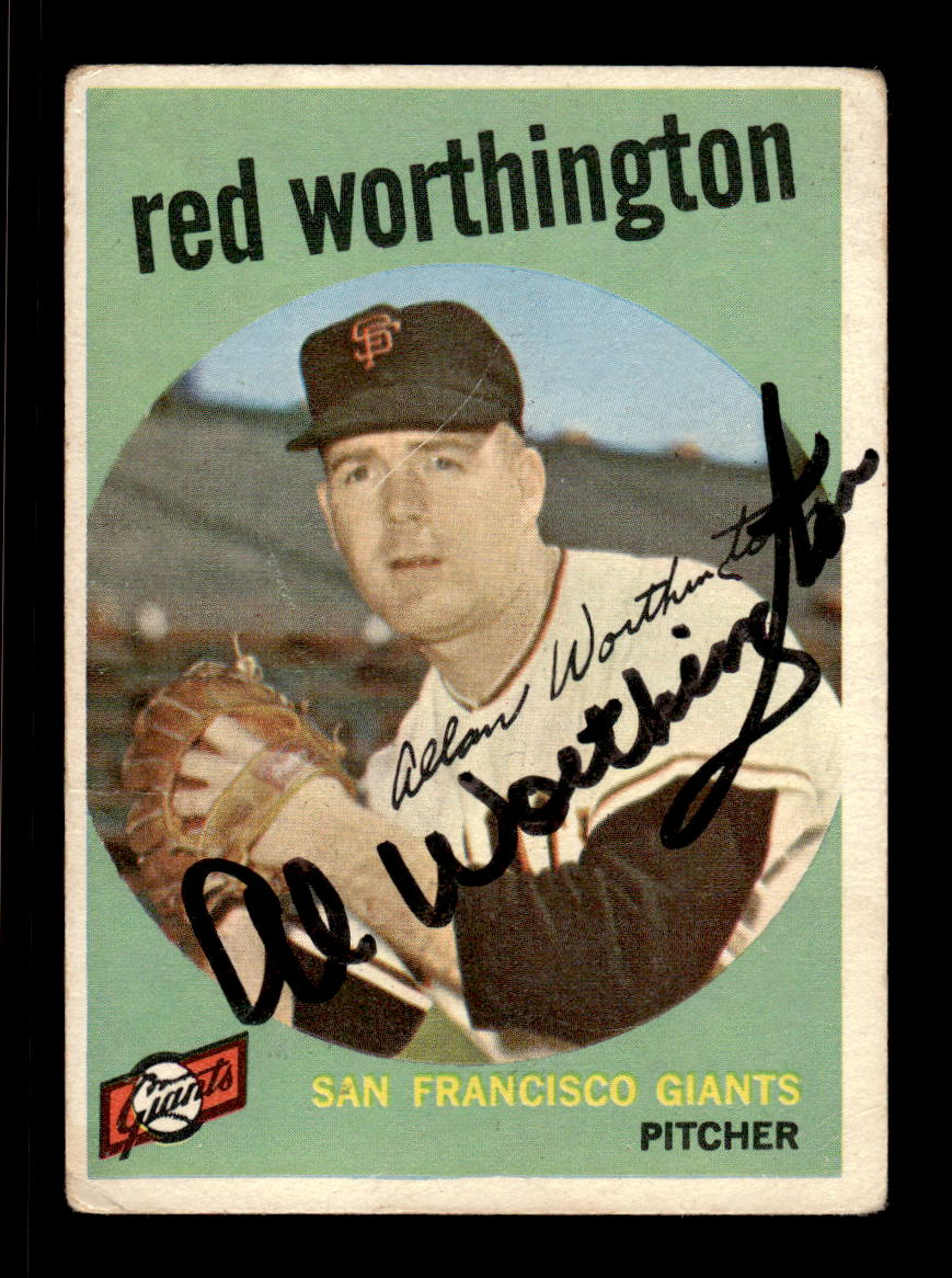 1959 Topps #28 Red Worthington San Francisco Giants SIGNED ON CARD CS26017606
