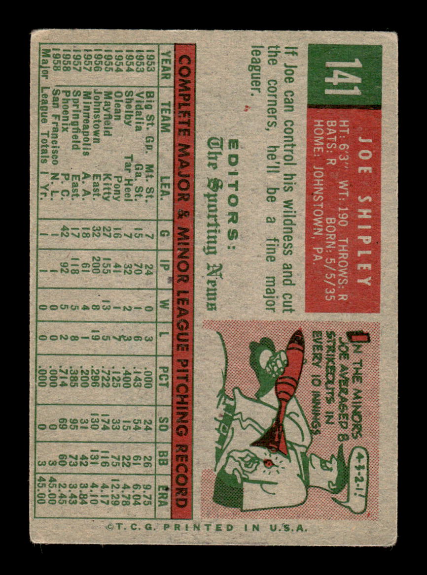 1959 Topps #141 Joe Shipley San Francisco Giants SIGNED ON CARD CS26017613