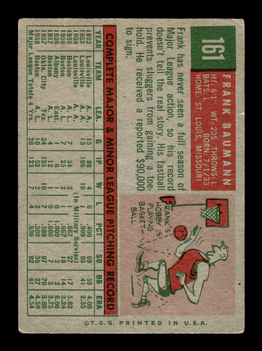 1959 Topps #161 Frank Baumann Boston Red Sox SIGNED ON CARD CS26017615