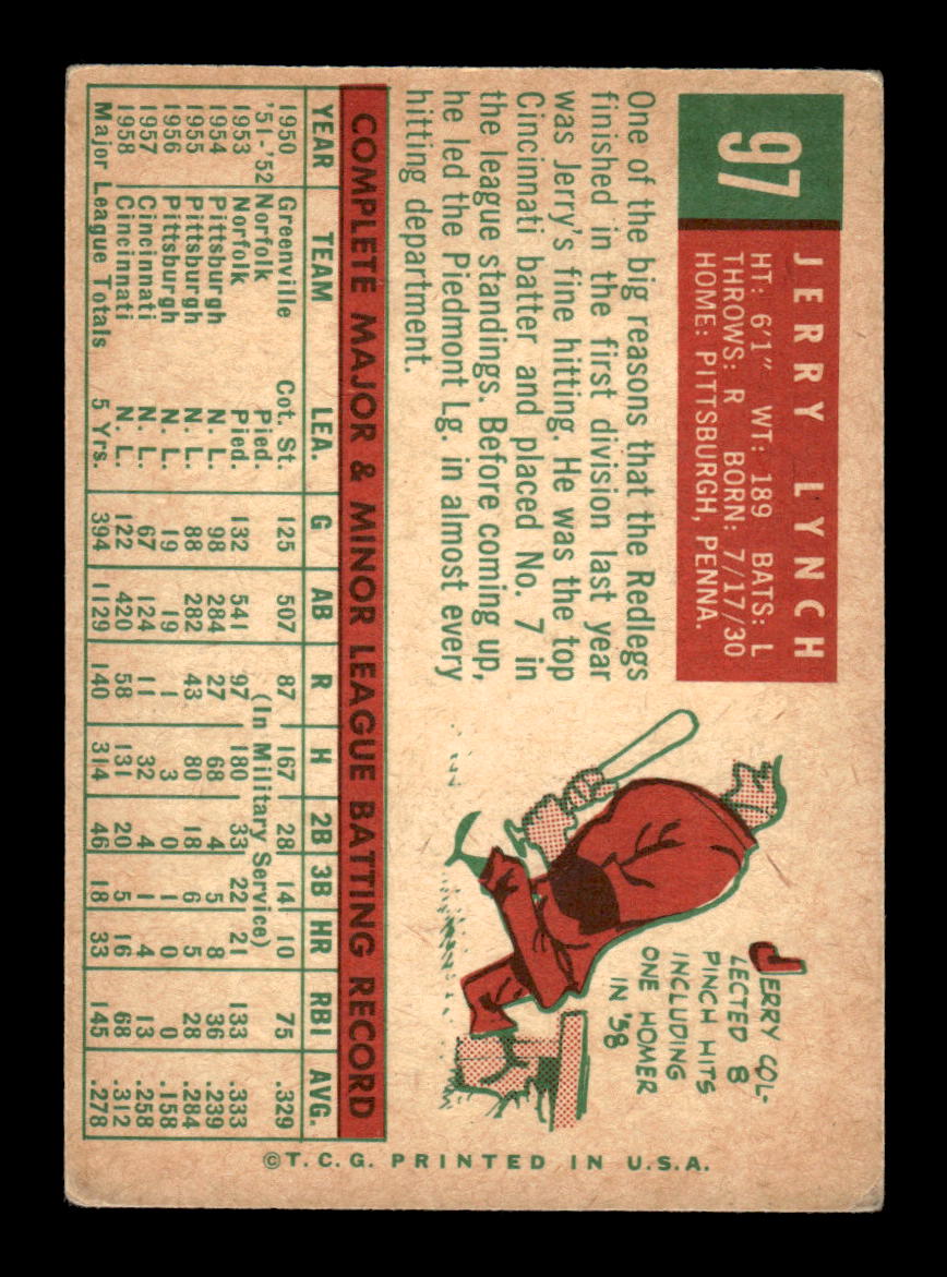 1959 Topps #97 Jerry Lynch Cincinnati Redlegs SIGNED ON CARD CS26017628