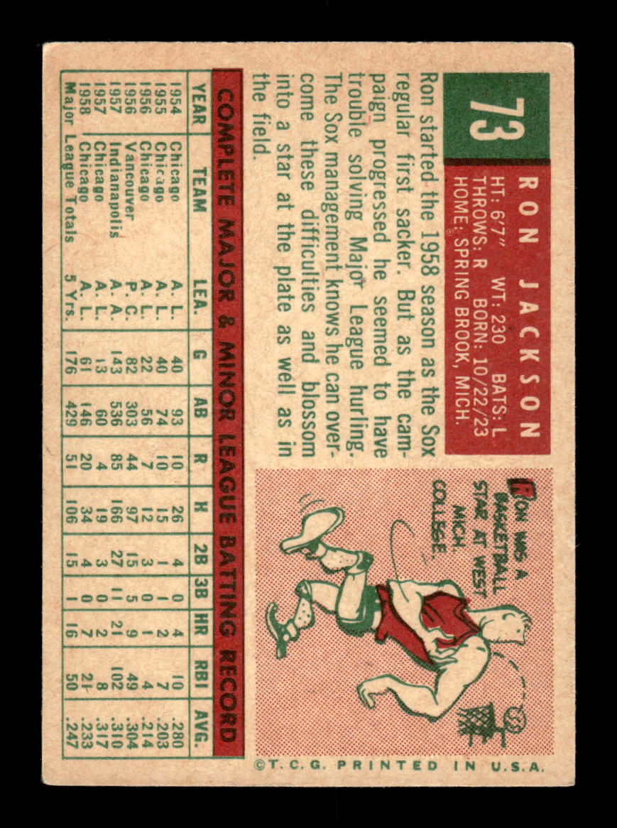 1959 Topps #73 Ron Jackson Chicago White Sox SIGNED ON CARD CS26017636