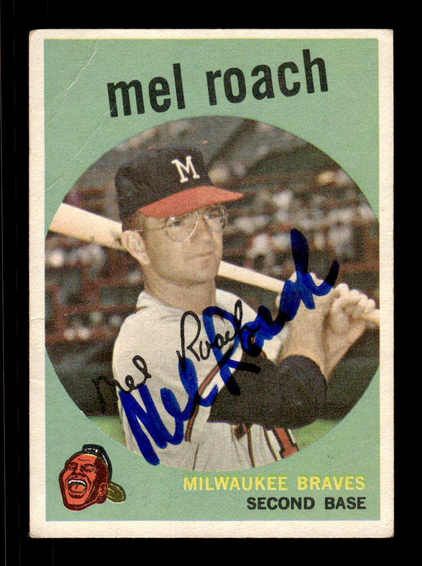 1959 Topps #54 Mel Roach Milwaukee Braves SIGNED ON CARD CS26017639