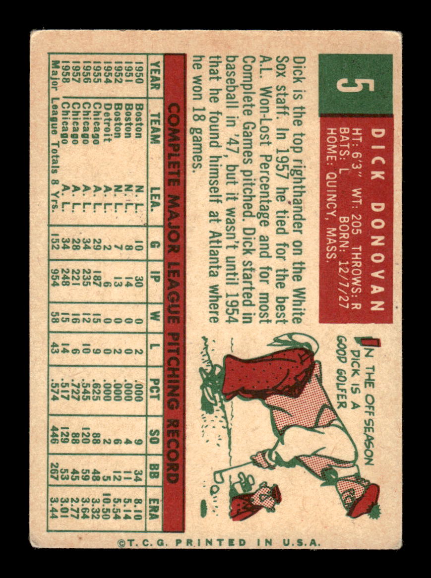 1959 Topps #5 Dick Donovan Chicago White Sox SIGNED ON CARD CS26017647