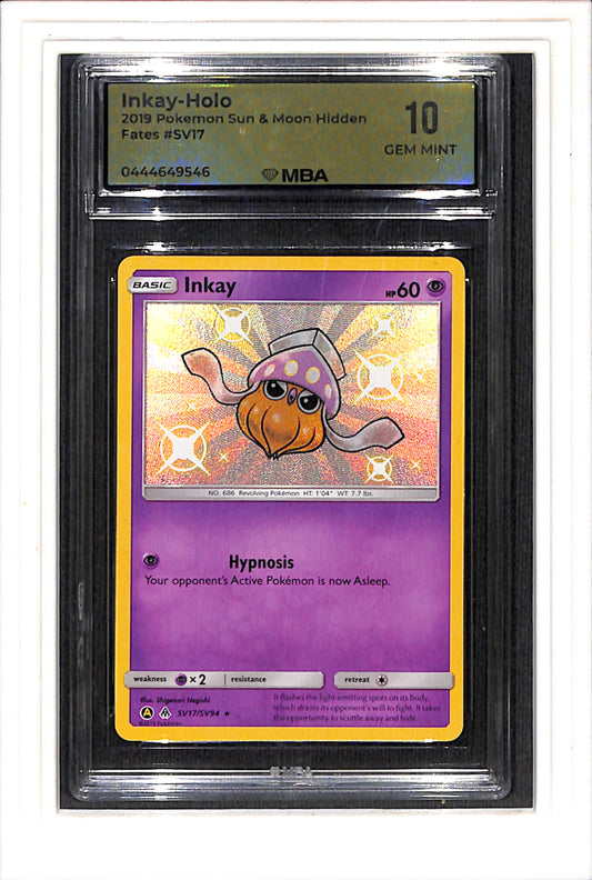 Hidden Fates: Shiny Vault #SV17/SV94 Inkay MBA 10 SN 444649546