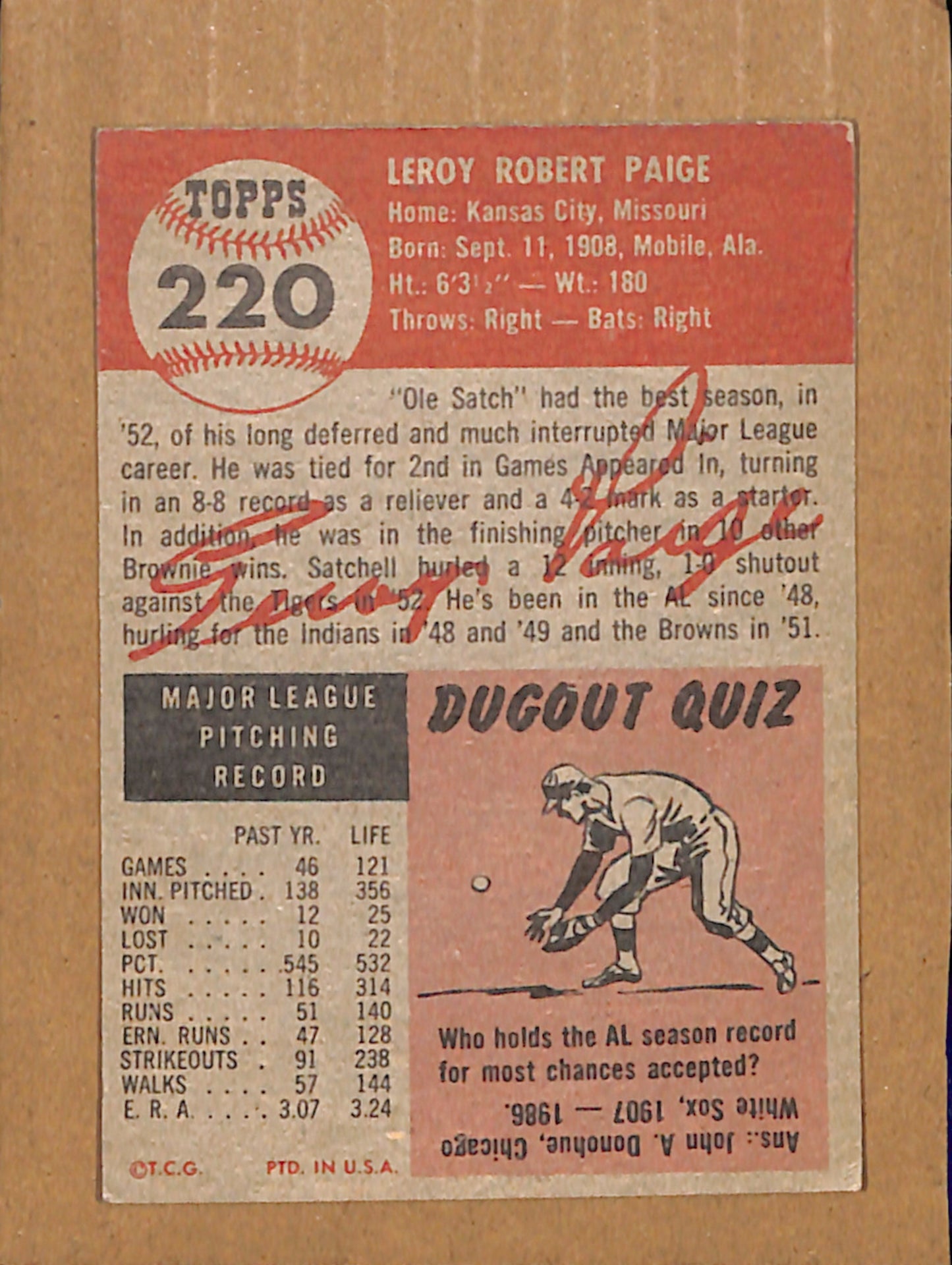 1953 Topps #220 Satchel Paige St. Louis Browns F/G CS26017766