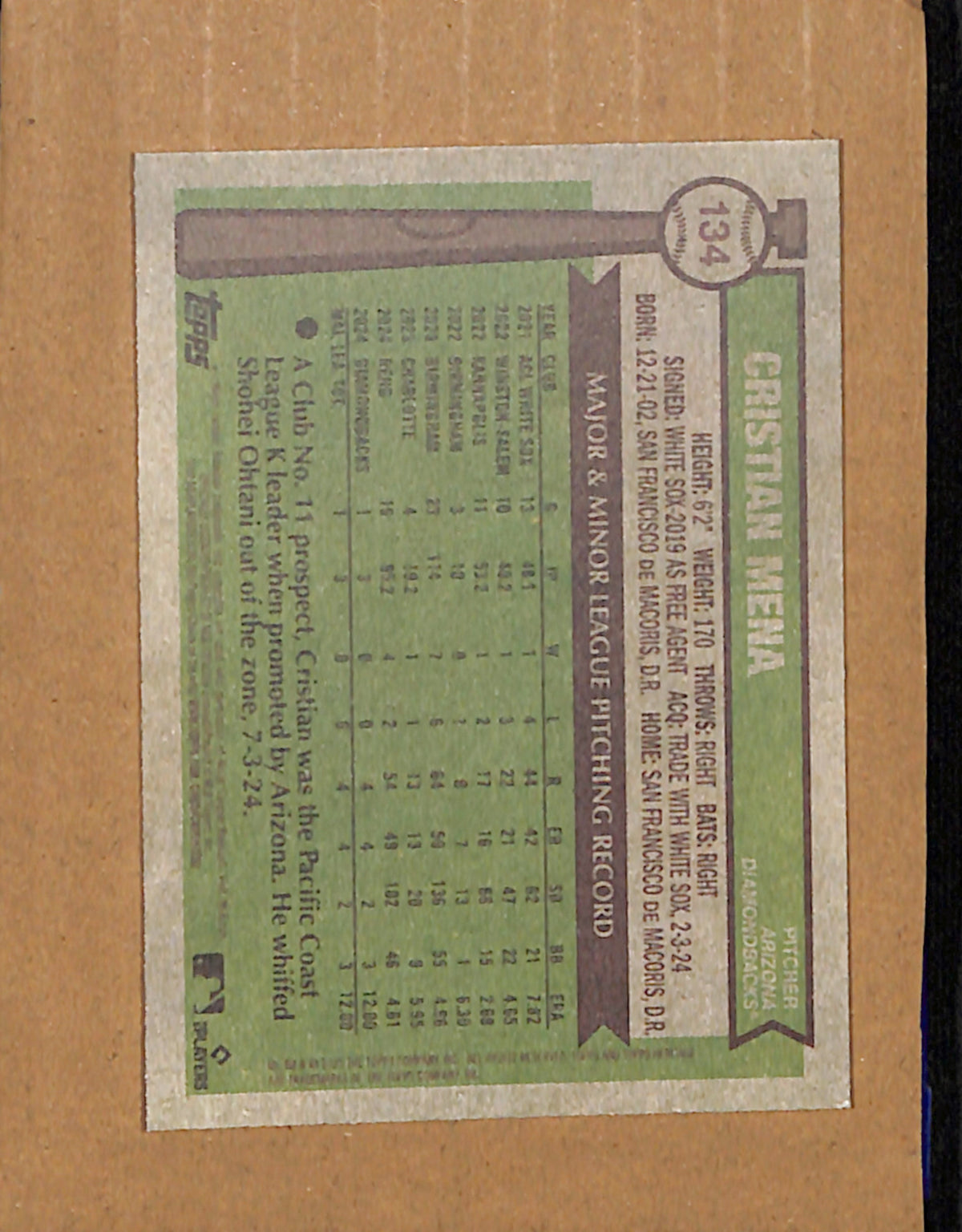 2025 Topps Heritage #134 Cristian Mena Arizona Diamondbacks NMT CS26017788