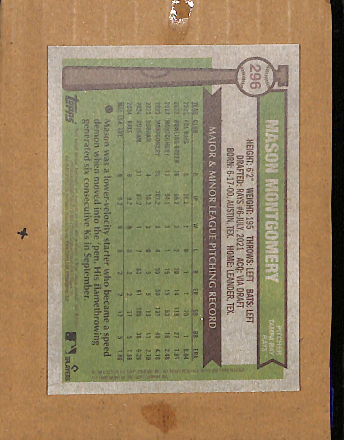 2025 Topps Heritage #296 Mason Montgomery Tampa Bay Rays NMT CS26017807