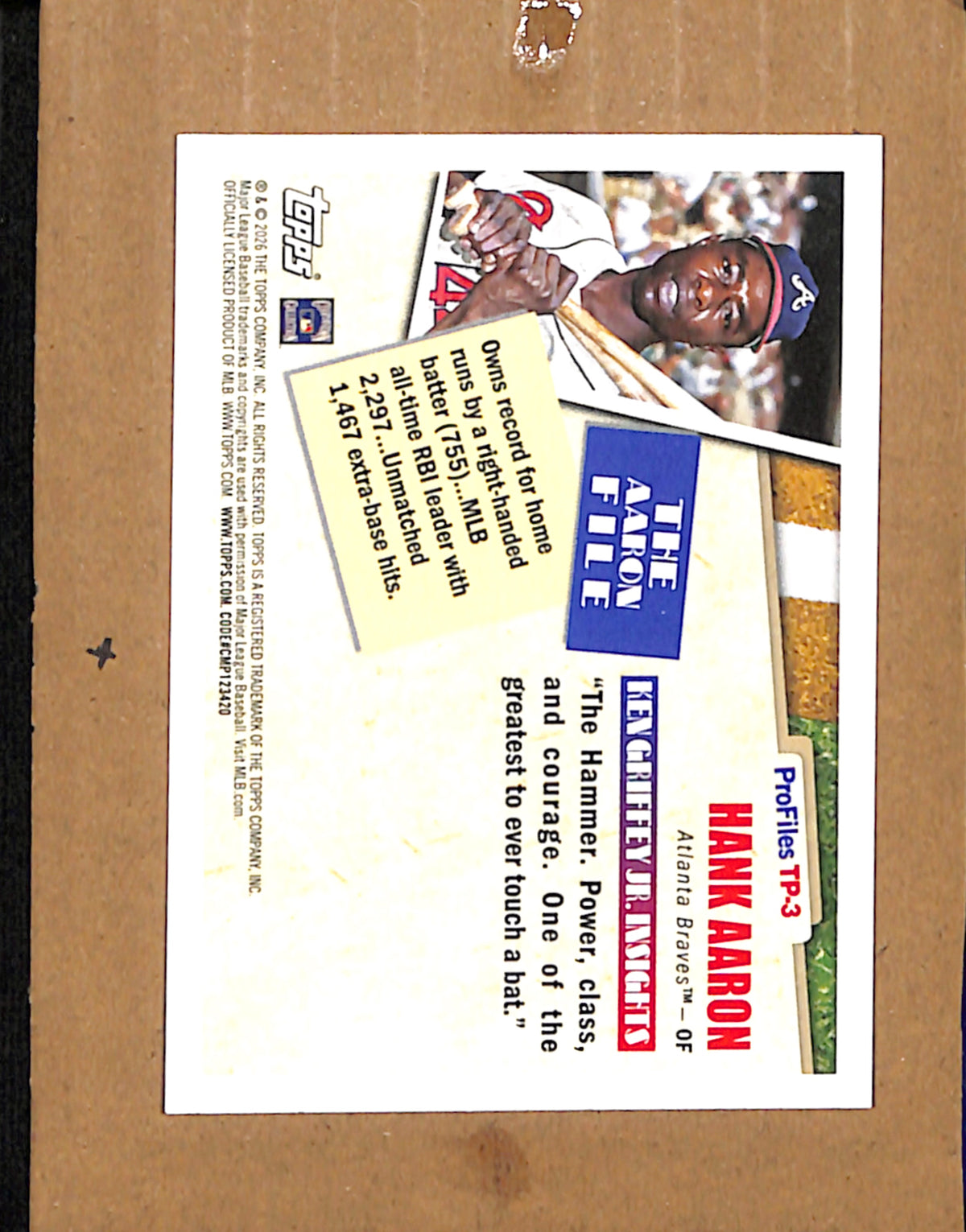 2026 Topps #TP-3 Hank Aaron Atlanta Braves NMT CS26017808