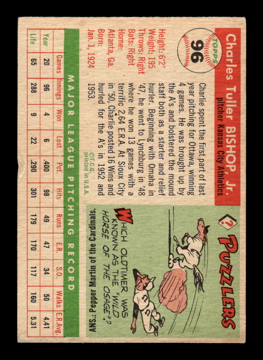 1955 Topps #96 Charlie Bishop Kansas City Athletics VG CS26017814