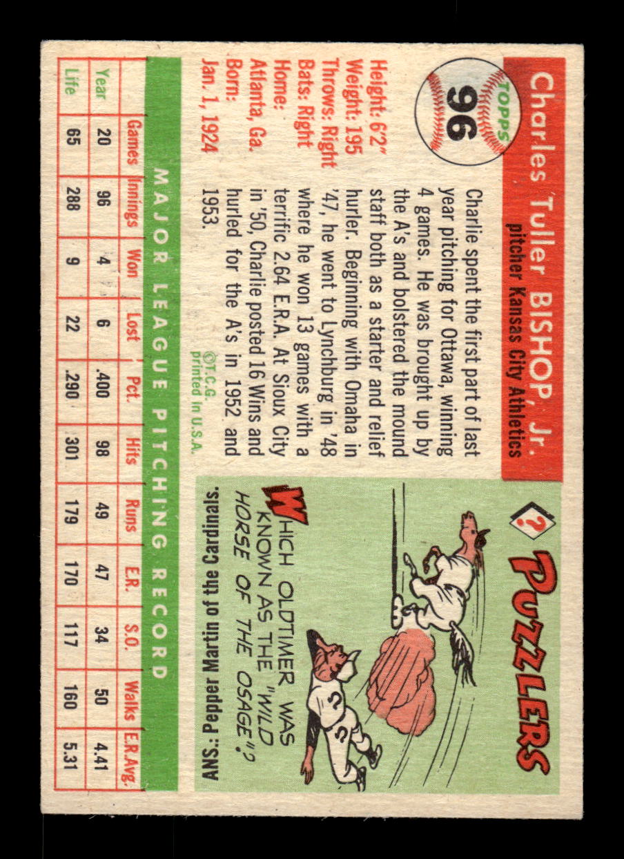 1955 Topps #96 Charlie Bishop Kansas City Athletics VG CS26017816