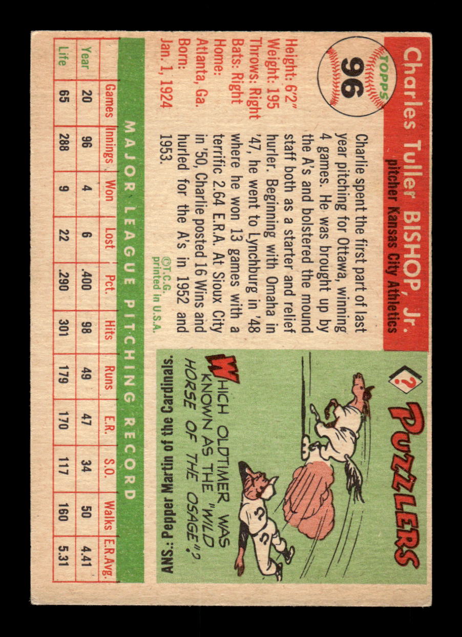 1955 Topps #96 Charlie Bishop Kansas City Athletics VG CS26017819