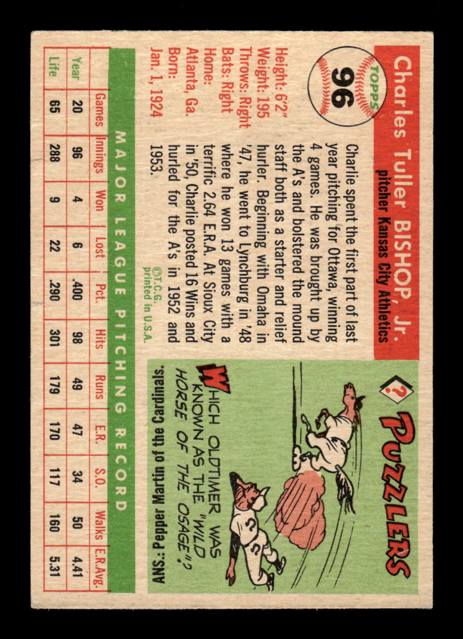 1955 Topps #96 Charlie Bishop Kansas City Athletics VG CS26017821
