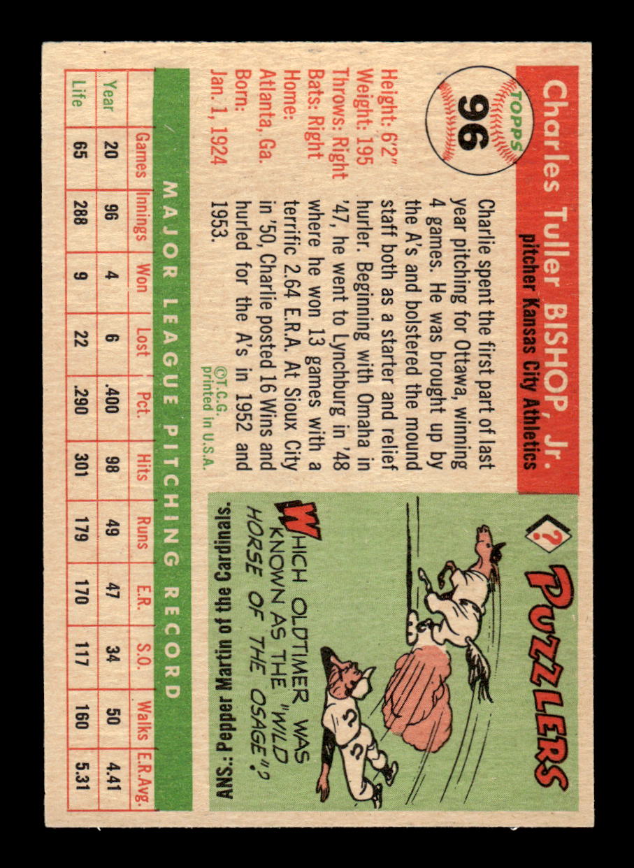 1955 Topps #96 Charlie Bishop Kansas City Athletics VG CS26017822