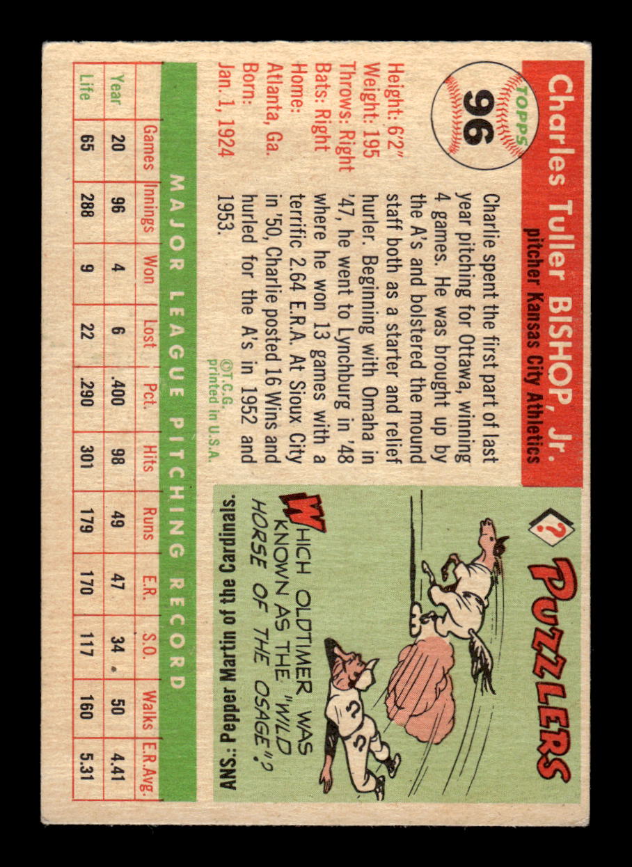 1955 Topps #96 Charlie Bishop Kansas City Athletics VG CS26017823