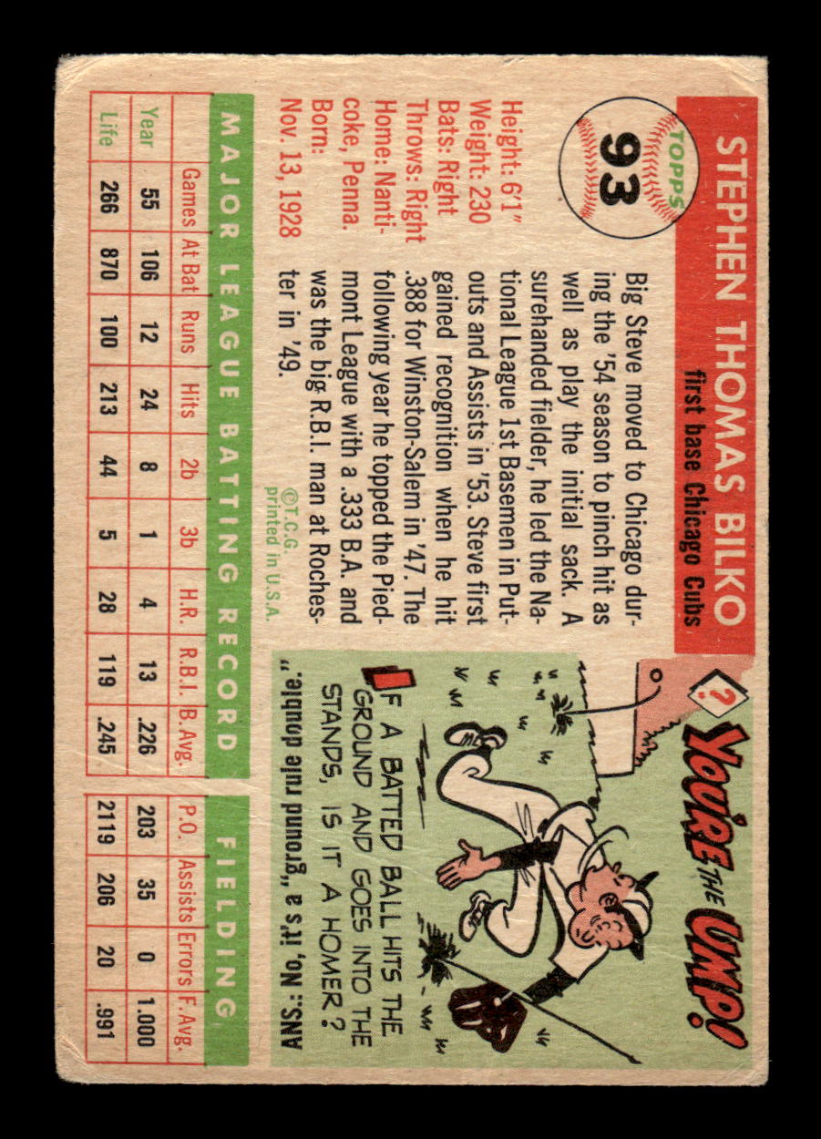 1955 Topps #93 Steve Bilko Chicago Cubs VG CS26017828