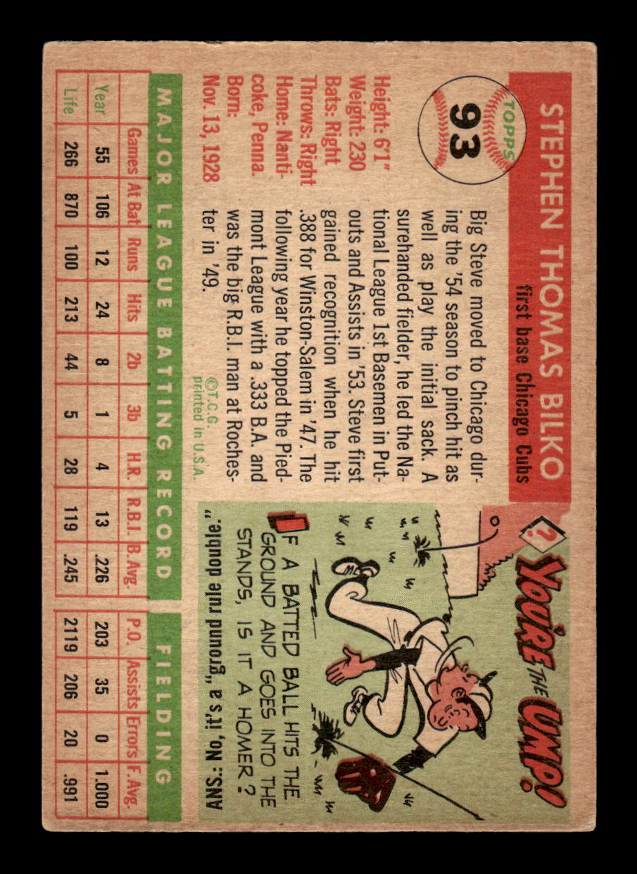 1955 Topps #93 Steve Bilko Chicago Cubs VG CS26017829