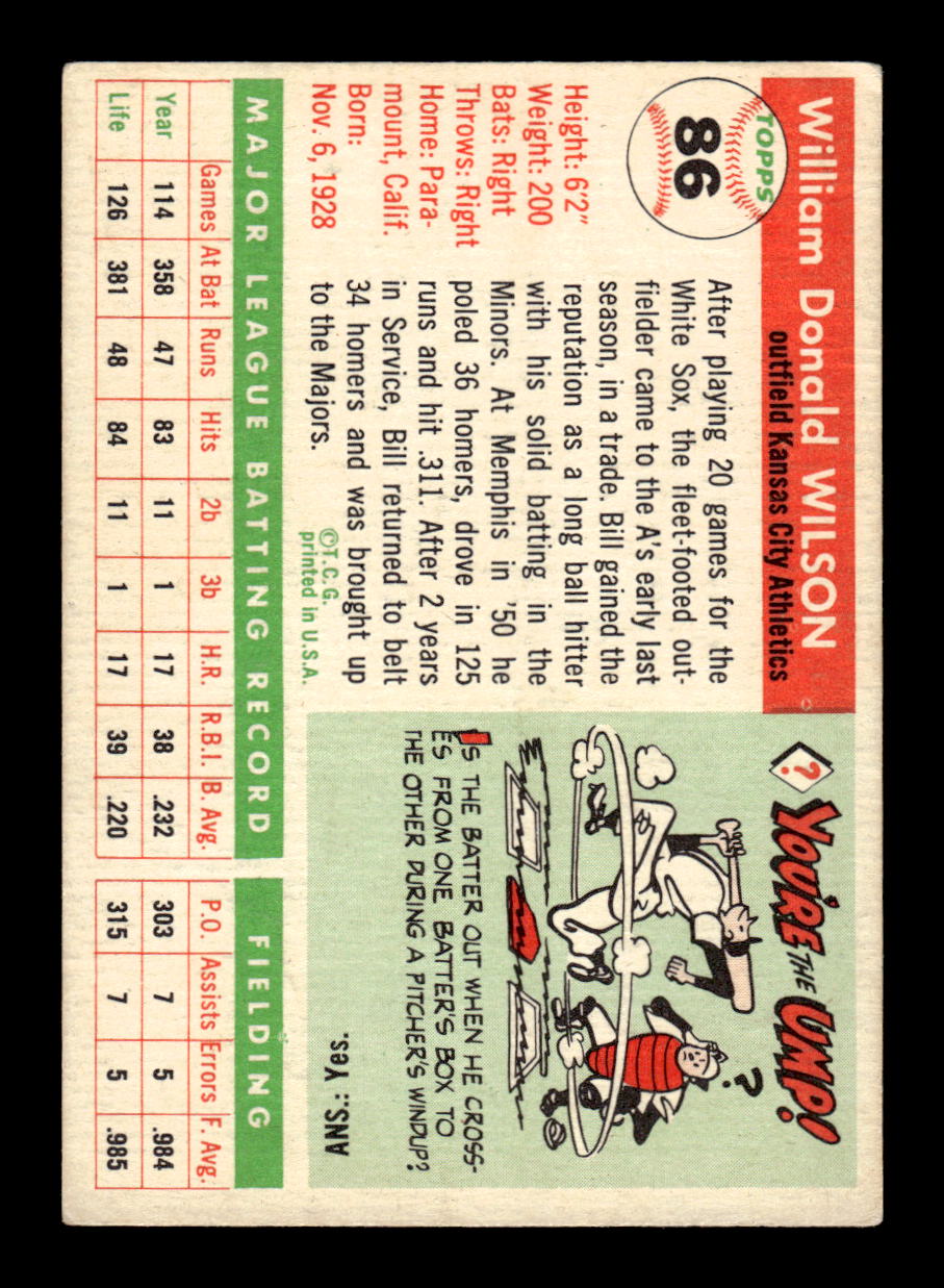 1955 Topps #86 Bill Wilson Kansas City Athletics VG CS26017833