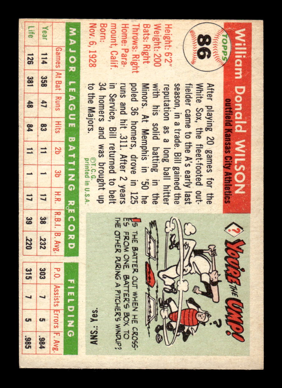1955 Topps #86 Bill Wilson Kansas City Athletics VG CS26017834