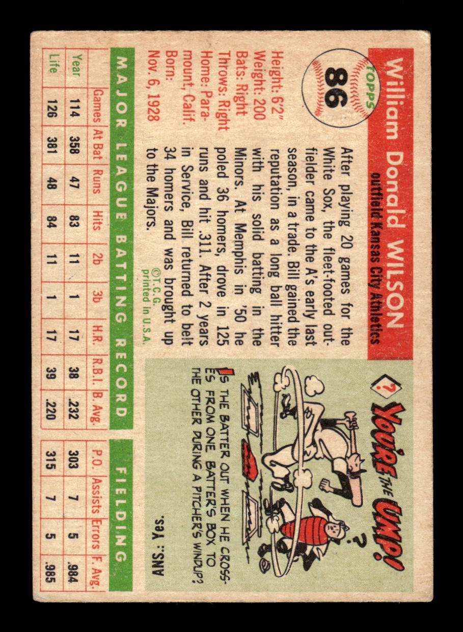 1955 Topps #86 Bill Wilson Kansas City Athletics VG CS26017835