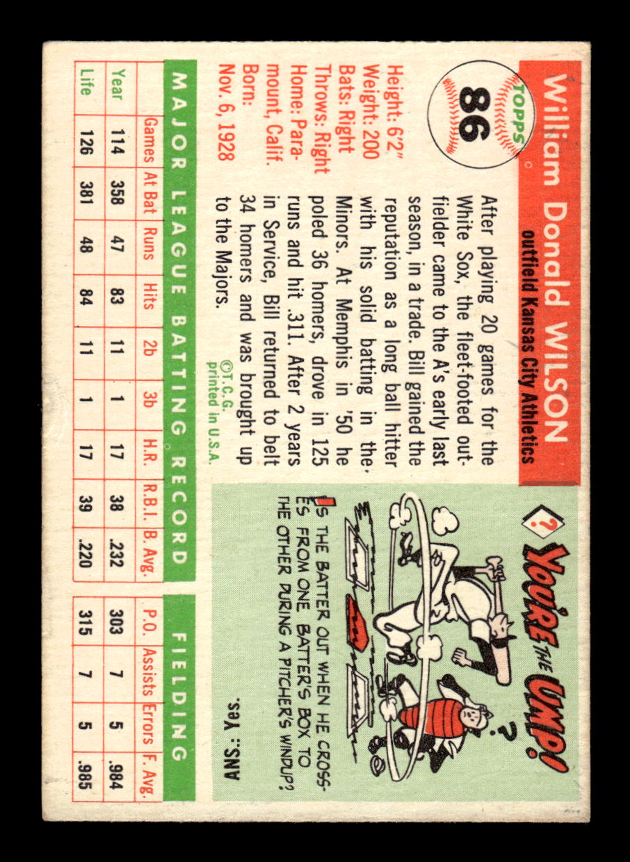 1955 Topps #86 Bill Wilson Kansas City Athletics VG CS26017836