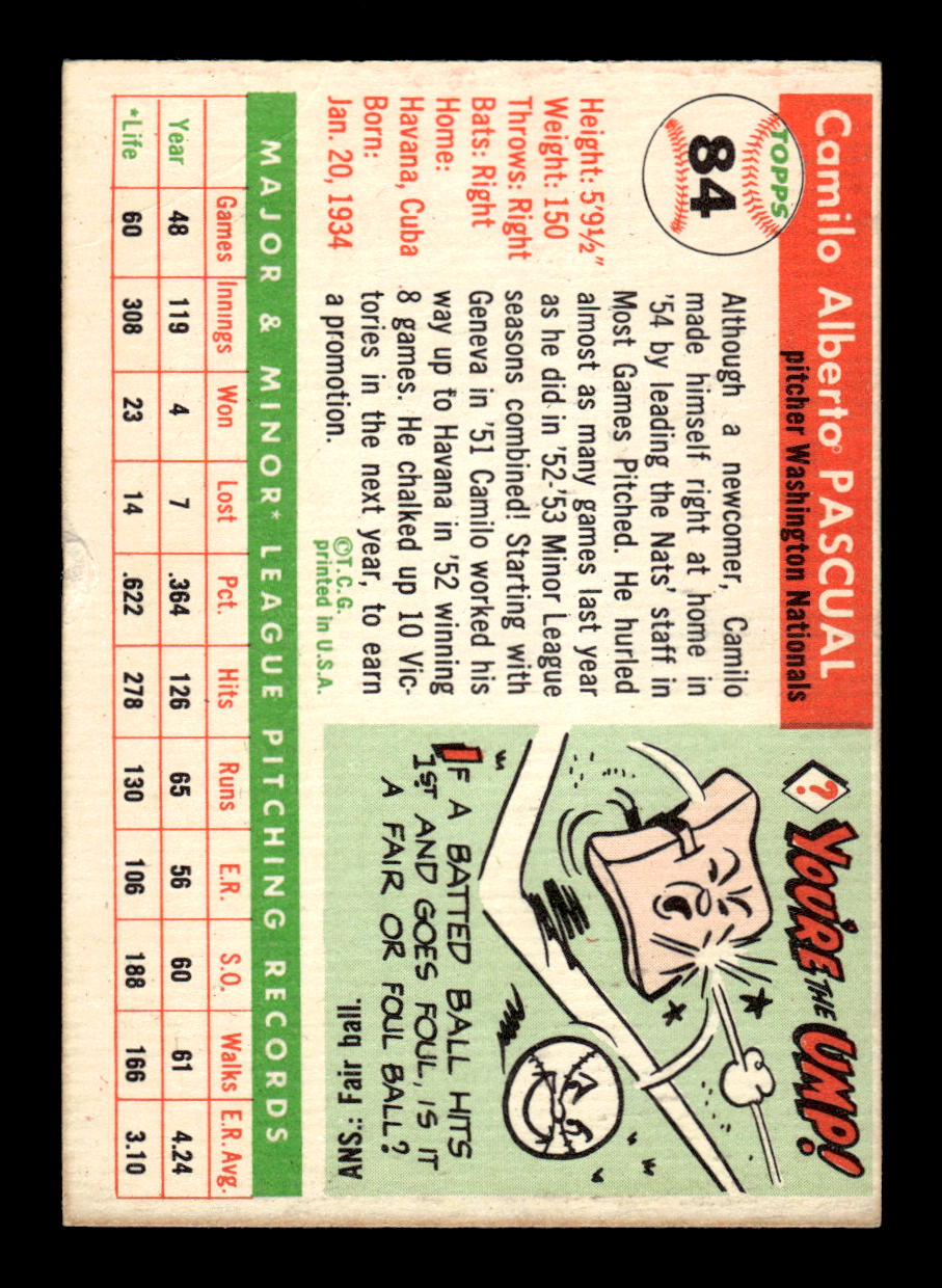 1955 Topps #84 Camilo Pascual Washington Senators VG CS26017837